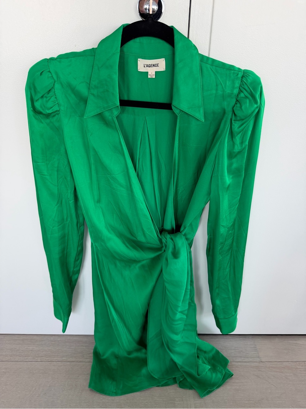 L'AGENCE Emerald Green Long-Sleeve Tie Front Dress